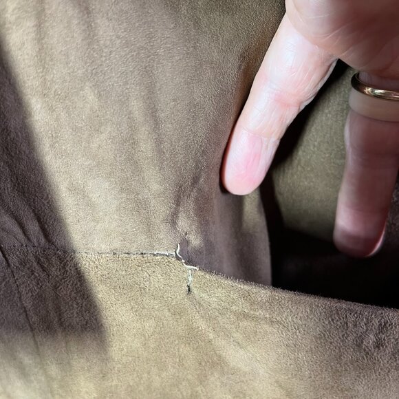 Vintage 60s Jacqueline's Feminine Apparel Memphis Nubuck Leather Coat Fur Collar - Picture 11 of 16